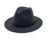 2021 NEW Vintage Women Elegant Solid felt Fedora Hat Band Wide Flat Brim Jazz Hats Stylish Trilby Panama Caps