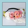 Wedding Hair Jewelry Women Flowers Wreath Bridal Flower Crown Headband Party Hairband Korean Accessories Adjustable Floral Garlands Drop Del