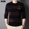 Top Quality Espesso Quente Autum Marca de Moda Sólida Tripulante Pullover Homens Listrado Camisola Inverno Casual Mens Roupas 211109