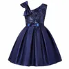 Tutú azul oscuro para niños, vestido de fiesta de princesa de cumpleaños para niñas, vestido elegante con lazo de encaje infantil para niñas, ropa para niñas Q0716