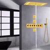 온도 조절기 브러시 금 샤워 시스템 700x380 mm LED 욕실 강우 폭포 폭포 고급 조합 세트