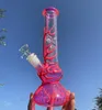 2022 25 cm 10 Zoll Premium Multi Color Glow in der dunklen Rosa-Hukahn-Wasserrohr-Bong-Glasbongs mit 18-mm-Tültrahme und Schüssel