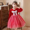 Dziewczyny Sukienka Jesień Zima 2021 Dzieci Styl zagraniczny Plusz Zagęszczona Czerwona Spódnica Girls Princess