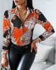 Women's Blouses Shirts Spring Autumn Women Scarf Print Patchwork Shirt Femme Casual Button Up Turn-Down Collar Top Office Lady Outfit