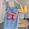 Toddler Baby Girls Clothes Set Casual Big Bow Suspender Skirt Puff Sleeve Top 2 pcs Summer Outfit 210508