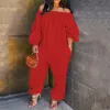 Women Fashion Loose Fit Long Sleeve Partywear Jumpsuits Oversize 4XL/3XL Plus size Solid Off Shoulder Jumpsuit 210716