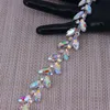 Wedding Sashes Colorful Leaves Shape Crystal Rose Gold ,silver,gold AB Rhinestones Trim Metal Chain Ribbon For Dress, Bag, Shoes Accessories