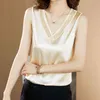 Lucyever Silk Satin V Neck Tank Top Women Summer Loose Solid Color Sleeveless Shirts Woman Plus Size Lace Blouse Top 210521