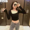 Femmes Simplement Square Collier à manches longues Chic Camis Chars Lady Solid T-shirt T-shirt Slim T-shirt Casual Crop Tops LS7716 210416