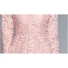 Mode piste printemps rose dentelle robe femmes col montant à manches longues évider élégant fête Vestidos 210520