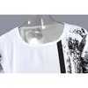 [EAM] Women White Big Size Hand-painted Dress Round Neck Short Sleeve Loose Fit Fashion Spring Summer 1DD7141 210512