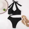 Colysmo Summer Beach Traje de baño Mujeres Tie Up Halter Cut Out Ring Color Sólido Push Bra y Panty Set Lady Sexy Bikini de cintura alta 210527