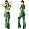 Vrouwen trainingspak mode stropdas kleurstof twee stuk set sexy o-hals korte mouw crop top en flare broek casual track pak sportwear y0625