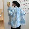 Vintage Camo Denim Jacket Print Cotton Loose Hip Hop Bomber Tie Dye Streetwear Double Wear Female Outwears 210510