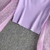 Women's Autumn Mesh Patchwork Blouse Puff Sleeve Retro Square Collar Elastic Slim Short Shirt Bottoming Top Female Blusa Pl517 210506