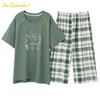 Pajama Set Women Sleepwear Plus Size Lungewear Summer Shorts Cotton Nightwear Capris Set Soft Cotton Women's Pyjamas 4XL 5XL 210928