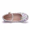 Barn Crystal Skor Performance Dance Rhinestone Girls Princess Glass Flower Kids Flats High-Heel