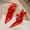 SOPHITINA Sandals Woman Sexy Mature Hollow Out On Strap Slip On Genuine Leather Solid Pointed Toe High Thin Heel Shoes PO1046 210513