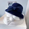 Grace Bowknot Wool Caps Formal Lady Bucket Cap Women Leisure Hat