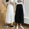 İlkbahar Yaz Kadın Şifon Etekler Vintage Yüksek Bel Elastik Patchwork Beyaz Siyah Chic Uzun Kek A-Line Etek Öğrenci 210730