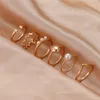 6pcs/set Vintage Gold Oval Metal Ball Rings for Women Fashion Pearl Wave Geometric Leaf Open Rings Bohemian Jewelry Accessories