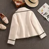 High Quality Women White Bow Mink Jackets Coat For Female Slim Patchwork Pocket Outerwear Ladies Wool Short Coat Winter Clothes