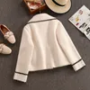 Cappotto di giacche di visone con fiocco bianco da donna di alta qualità Cappotto per capispalla tascabile patchwork sottile femminile Cappotto corto di lana da donna Abbigliamento invernale