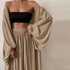 Costume trois pièces pour femmes Tube Tops Lantern Sleeve Cardigan Large Jambe Pantalon Long Femme Soft Casual Spring Summer Lady Set 210930