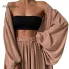 3 pièces ensemble Sexy été en mousseline de soie chemise robe haut + corset noir Crop hauts + pantalon large jambe ample grande taille femmes 3xl ensemble de vêtements Y0625