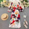 Gaganight mode bloem vrouwen lange feestjurk chic vintage vakantie strand jurken slanke bodycon een lijn vestidos zomer gewaad 210519