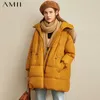 Kürk Yaka Aşağı Ceket Kış Vintage Katı Kapüşonlu Gevşek Kadın Orta Uzun Ceket 11940489 210527