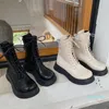 Boots Autumn Winter Cross bundna kvinnor äkta läderplattformar Ankelskor Square Toe