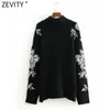 Zevity Women High Street Sequins Broderi Appliques Knitting Sweater Ladies Chic Långärmad Märke Pullovers Tops S512 210603