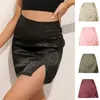 Skirts 2021 Summer Leopard High Waist Split Skirt Sexy Jacquard Satin Zipper European American Women's Wear Girl Black