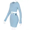CNYISHE Casual Workout Two Piece Sets Women Tracksuit Set Suit Long Sleeve O-neck Crop Tops And Hollow Out Skirts Suits Outfits 210419