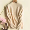 Large Size Pure Cashmere Knit Women Korean Style Turtleneck Loose Thick Pullover Sweater Solid Color S-2XL Women's Sweaters