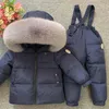 Conjuntos de roupas com capuz pele bebê menino ternos de inverno para baixo meninas quentes neve esporte esqui crianças agasalho ao ar livre crianças roupas jaqueta