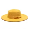 Sombreros fedora de invierno para hombres y mujeres, sombrero Fedora de Jazz de fieltro de lana de ala ancha de color sólido a la moda, gorra plana con lazo superior Unisex