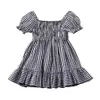 2020 Baby Summer Clothing Toddler Kid Girl Baby Dress Shortsleeve Party Plaid Ruffle Tutu Casual Off Shoulder Elastic Klänningar Q0716