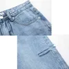 Primavera verão mulheres jeans moda alta cintura ocasional solta senhoras calças de pernas largas feminino 210428