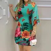 Woman's T-Shirt Dress Casual O-Neck Floral Print Mini Dress Streetwear Female 210521