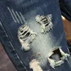 Summer Men's Retro Blue Ripped Short Jeans Street Fashion Big Hole Slim-fit Denim Shorts Male Brand Clothes 210713