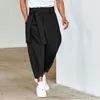 Pantalons pour hommes Hommes 2023Fashion Hommes Casual Mid Taille Lâche Printemps Automne All-Match Mens Streetwear Solide Lace-up Ceinture Design Recadrée