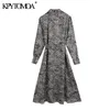 Kvinnor Chic Mode med bälte Leopard Print Midi Dress Vintage Långärmad Knappk Kvinna Klänningar Vestidos Mujer 210416