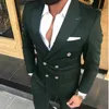 Dark Green Double Breasted Men Past Slim Fit 2 Stuks Bruiloft Bruidegom Tuxedos Prom Blazer Mannelijke Mode Jas met Broek X0909