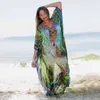 Chiffon Long Beach Cover Up Женщины Платья Отрасля Деля Делит Vestidos Playa Bikini Cover Pareos Mujer Beachwear # Q1041 210420