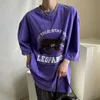 Korejpaa Women T-shirt Summer Korean Chic All-Dopasuj Okrągły Neck Lampart List Drukowanie Luźne Dorywczo Duża wersja Pullover 210526