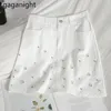 Spódnice gaganiight kobiety wysoka talia mini folia spódnica letnie koraliki solidne kieszenie na linię ołówkiem eleganckie bodycon krótki