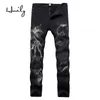 HMILY New Fashion Men's Skull Printed Jeans Men Slim Straight Black Stretch Jeans High Quality Designer Pants Nightclubs Jeans Y0927
