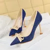 2021 Fashion Womens Sweet Point Toe Pumps Bowknot Mixed Colors Style Party Super High Heels Outdoor Fritid Lady Sandals Y0721